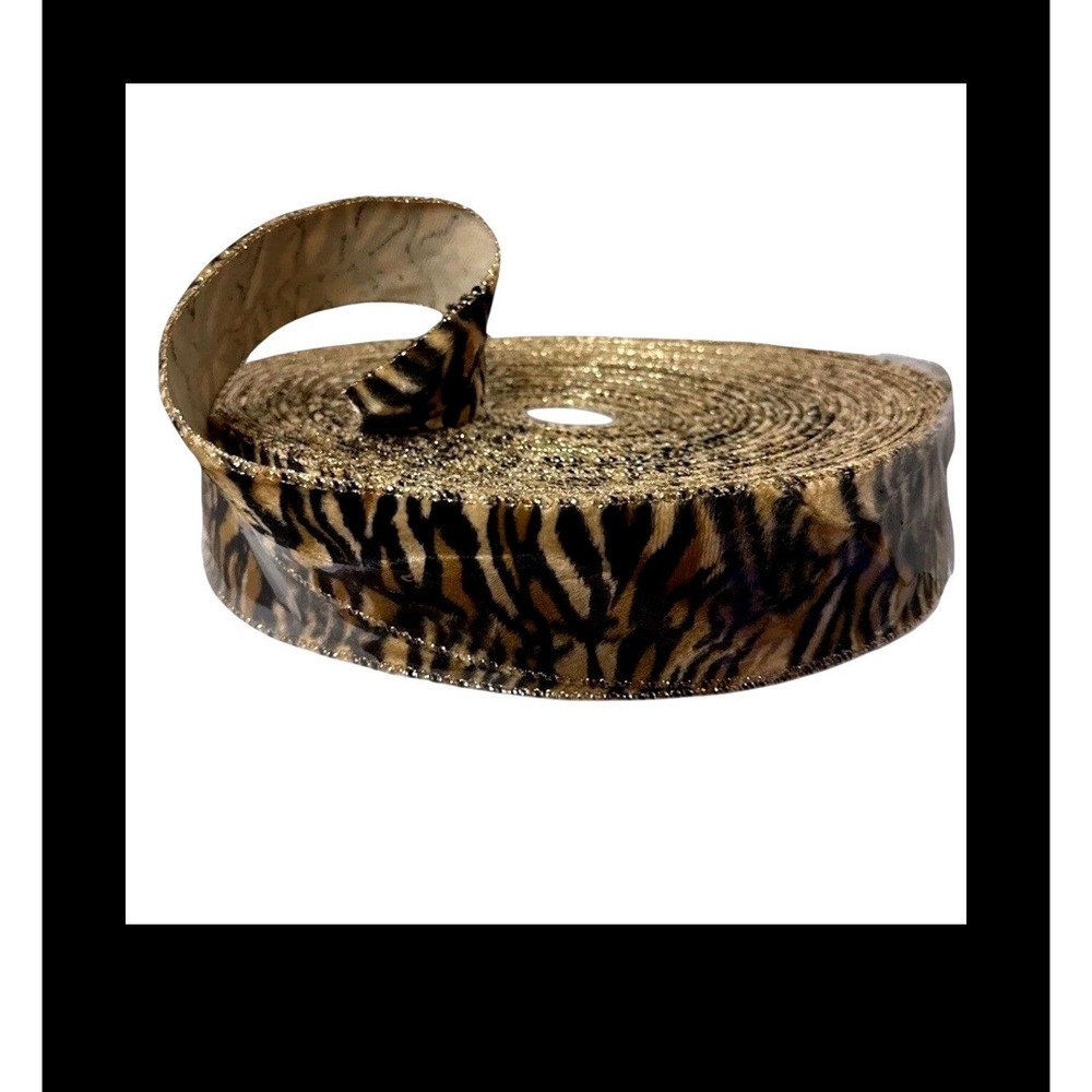 Gold Metallic Tiger Print Faux Fur Decorative Ribbon 2 Inch Wide Craft Spool